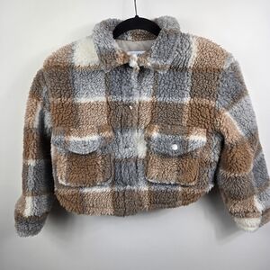 Zara Kids Plaid Sherpa Crop Jacket Size 8-9